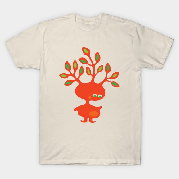 TREE HEADS Cute Orange Imaginary Kids Kawaii Monster with Leaf Antlers - UnBlink Studio by Jackie Tahara T-Shirt by UnBlink Studio by Jackie Tahara